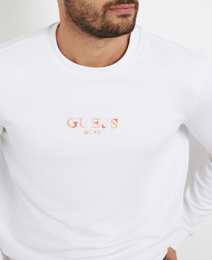 Poleron Guess Hombre Multicolor Logo Cn Sweatshirt Blanco-3
