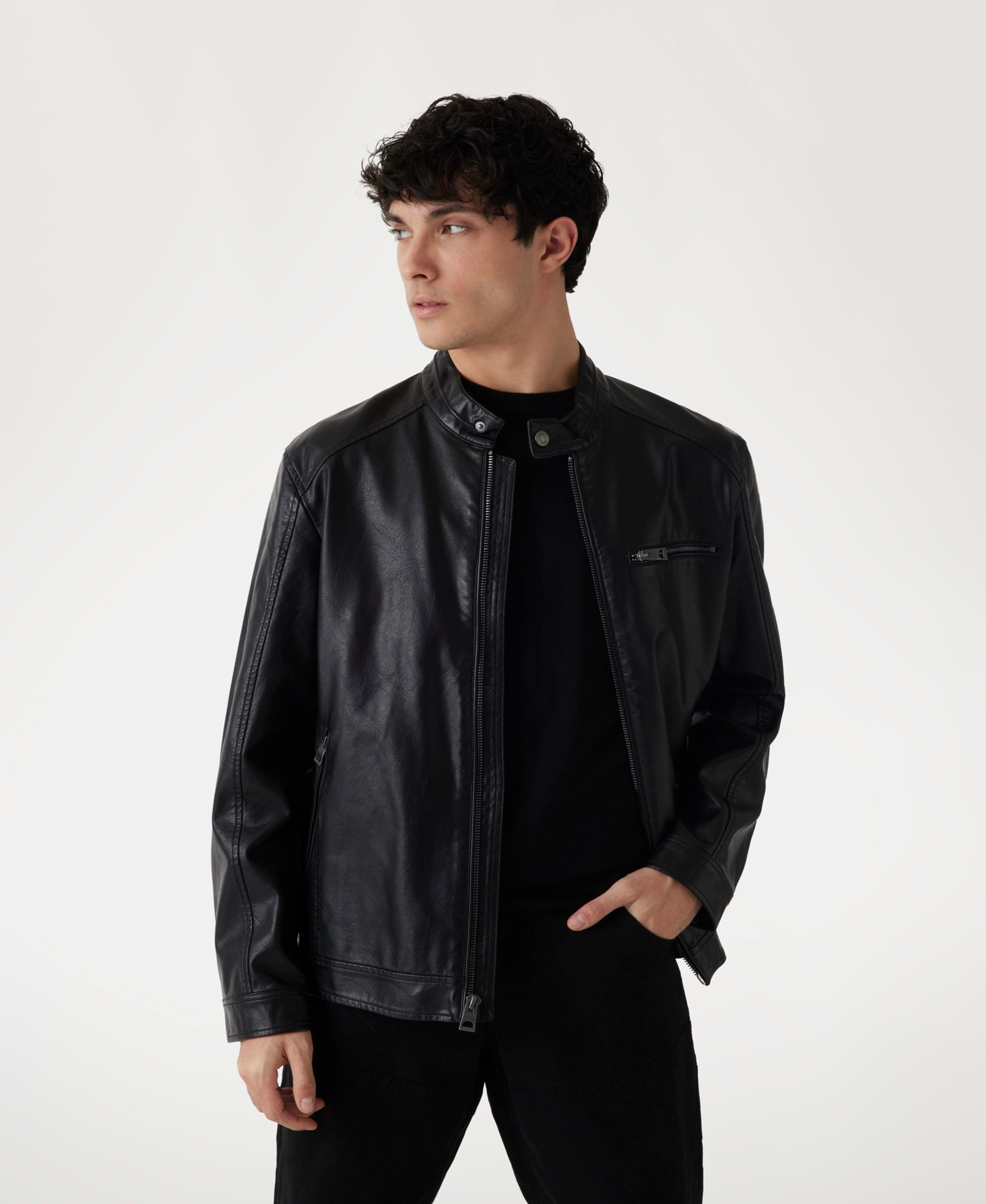 Chaqueta Guess Hombre Pu Leather Biker Negro-0