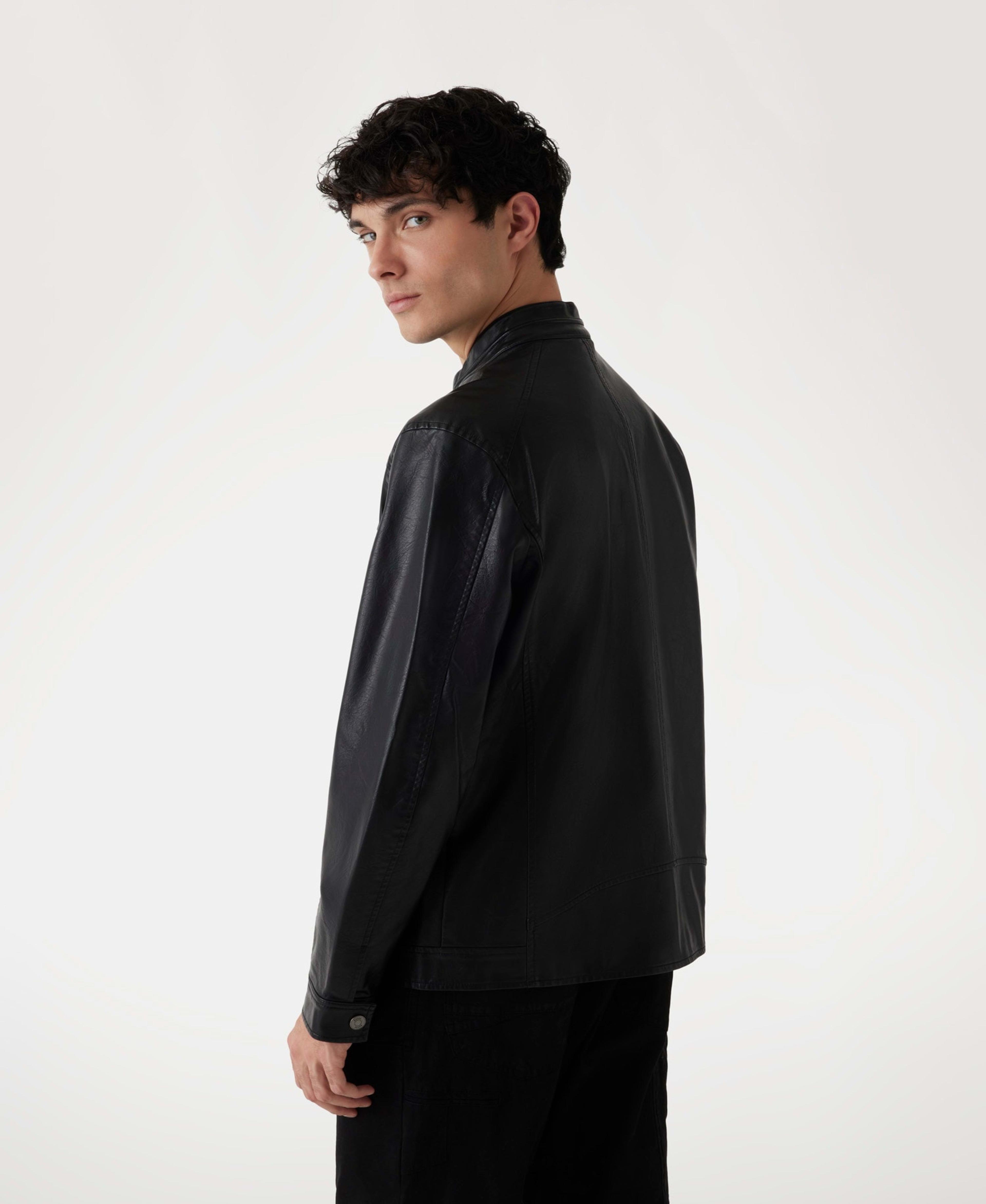 Chaqueta Guess Hombre Pu Leather Biker Negro-2