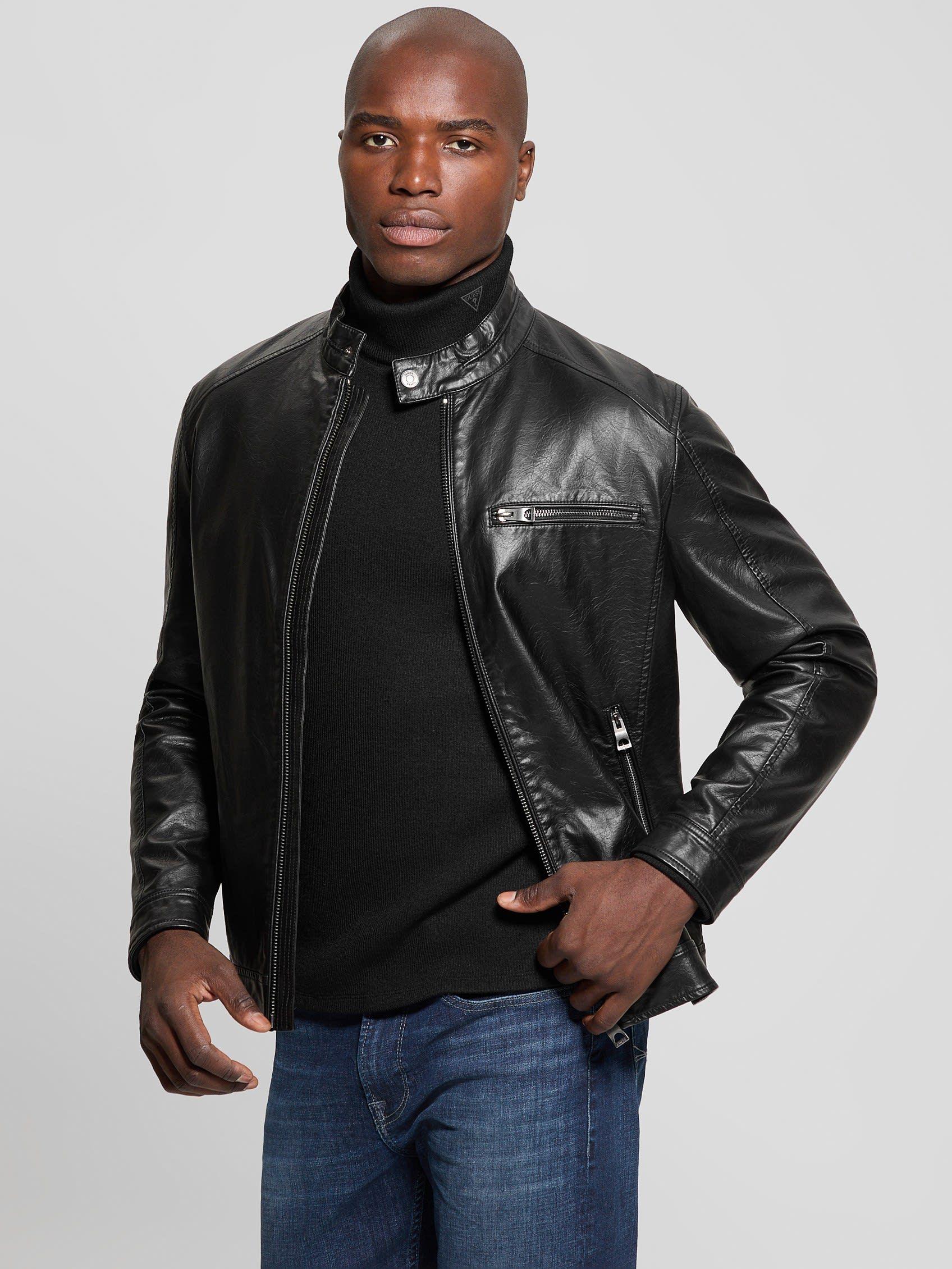 Chaqueta Guess Hombre Pu Leather Biker Negro-4