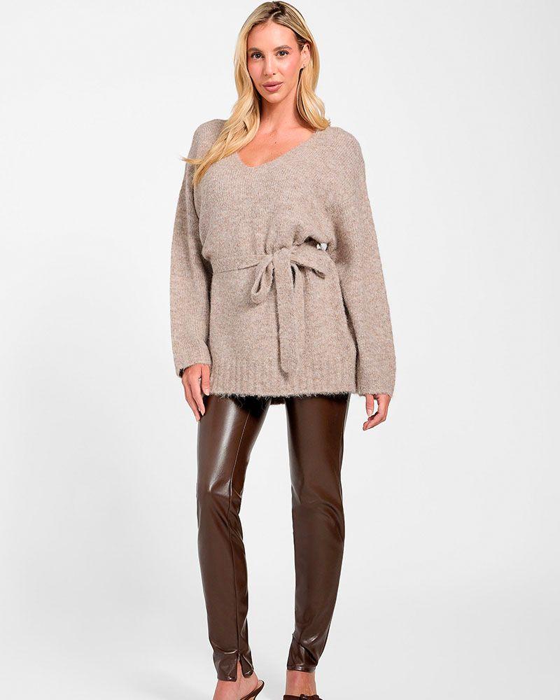 Sweater Ls Vn Kiyoka Tie Tunic Café Mujer-3