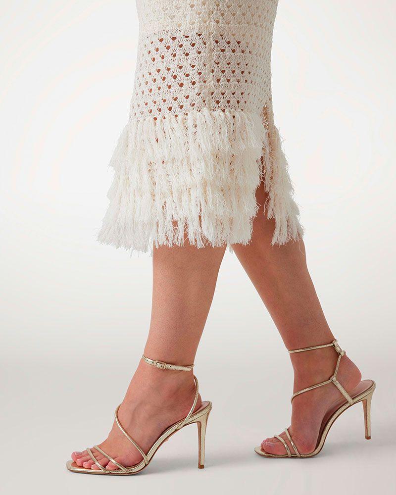 Falda Guess Mujer Luca Fringed Hem Midi Skirt Blanco-4