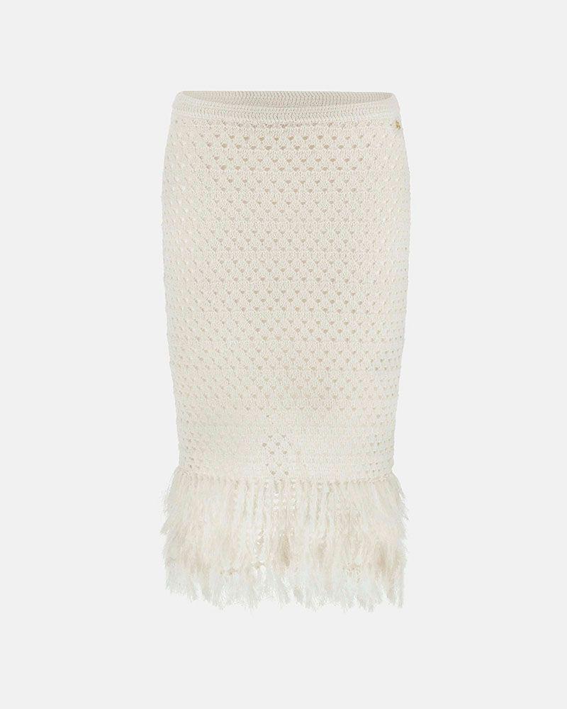 Falda Guess Mujer Luca Fringed Hem Midi Skirt Blanco-5