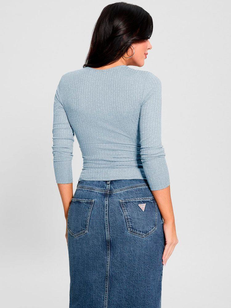 Polera Ls Amira Shirred Rib Top Azul-1