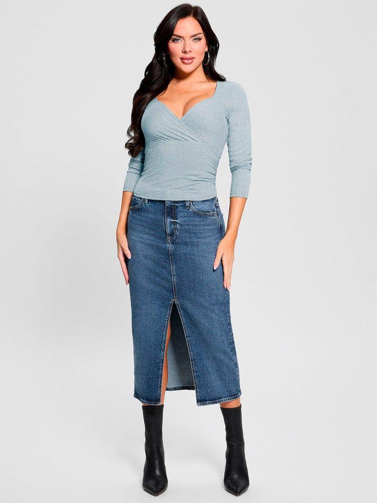 Polera Ls Amira Shirred Rib Top Azul-4