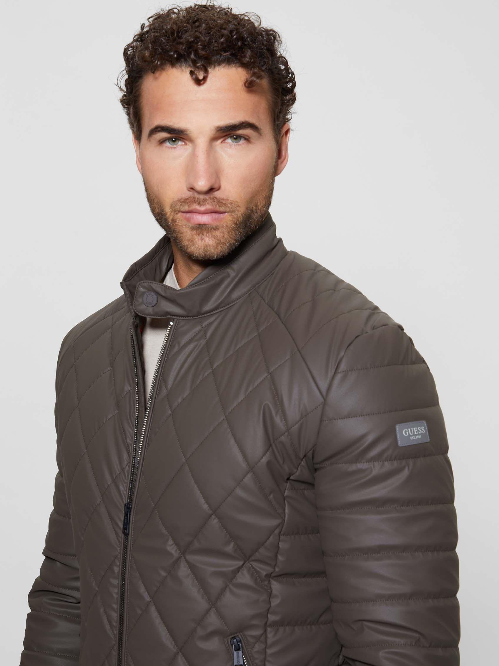 Chaqueta Guess Hombre Stretch Faux Leather Jacket Café-2