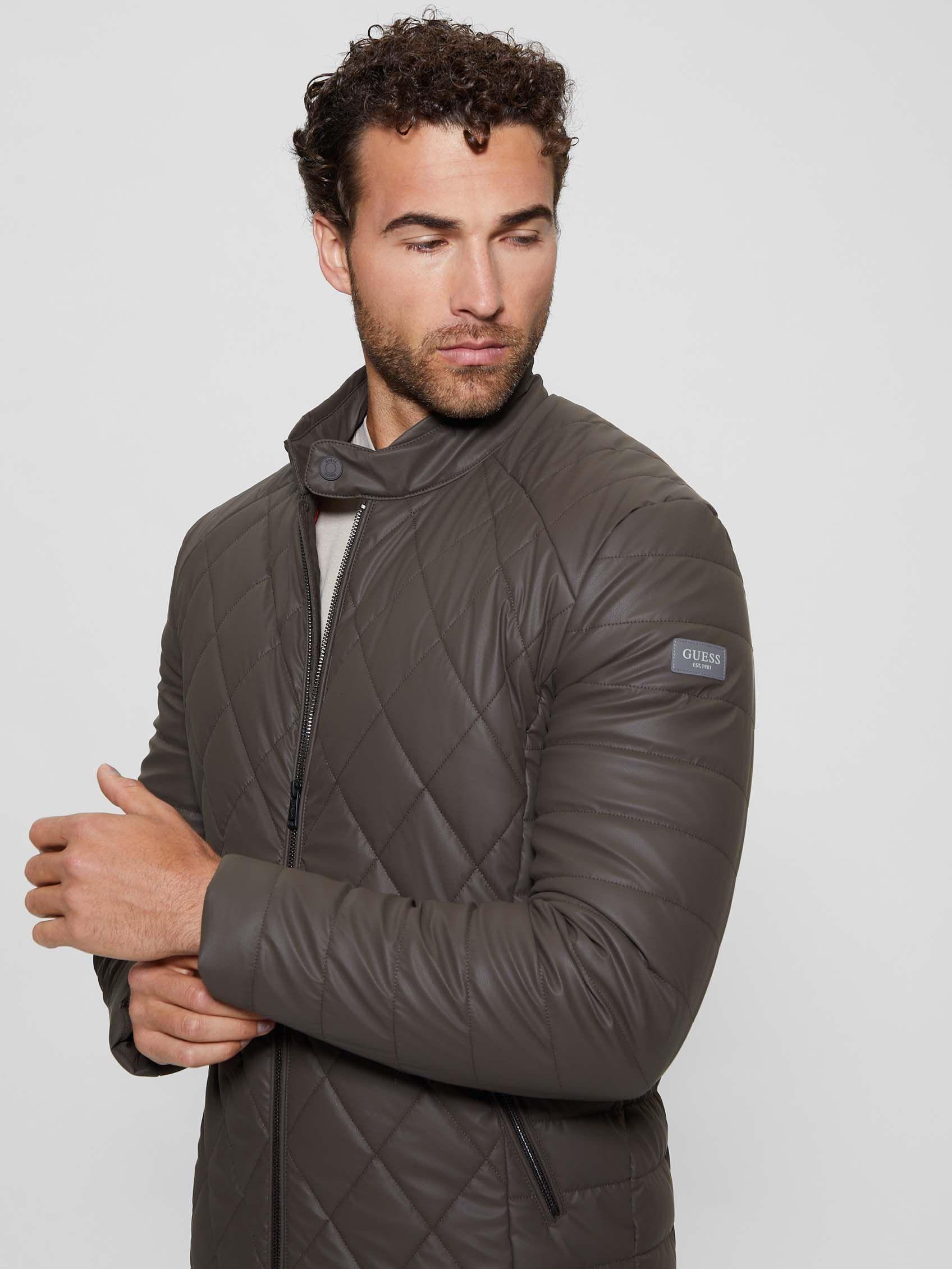 Chaqueta Guess Hombre Stretch Faux Leather Jacket Café-3