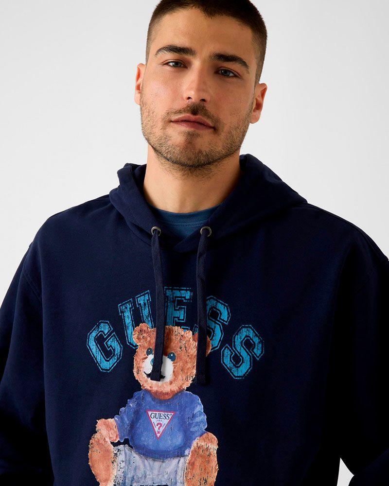 Poleron Eco Super Brushed Guess Bear Hoodie Azul-3