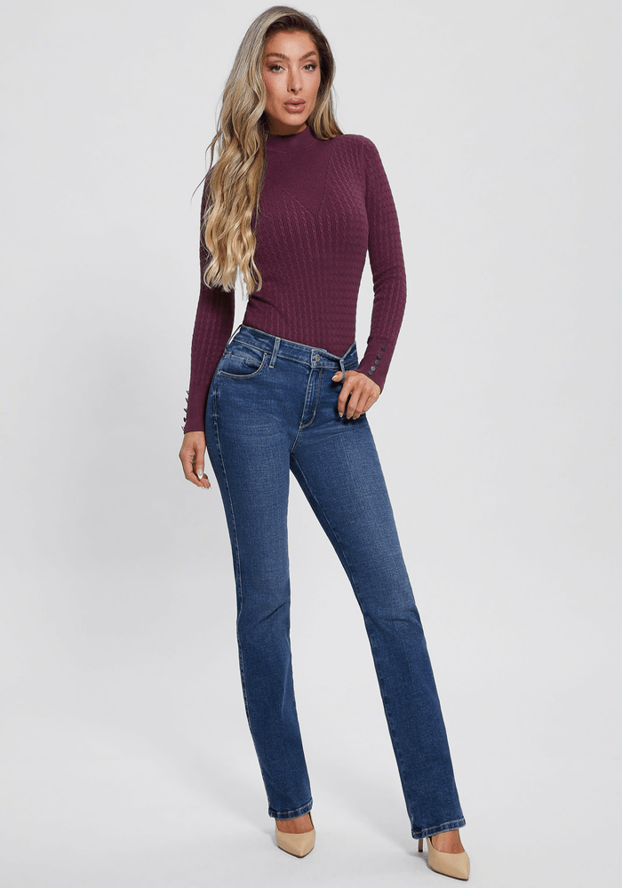 Tejido Guess Mujer Ls Bettie Cable Mock Nk Swtr Burdeo-1