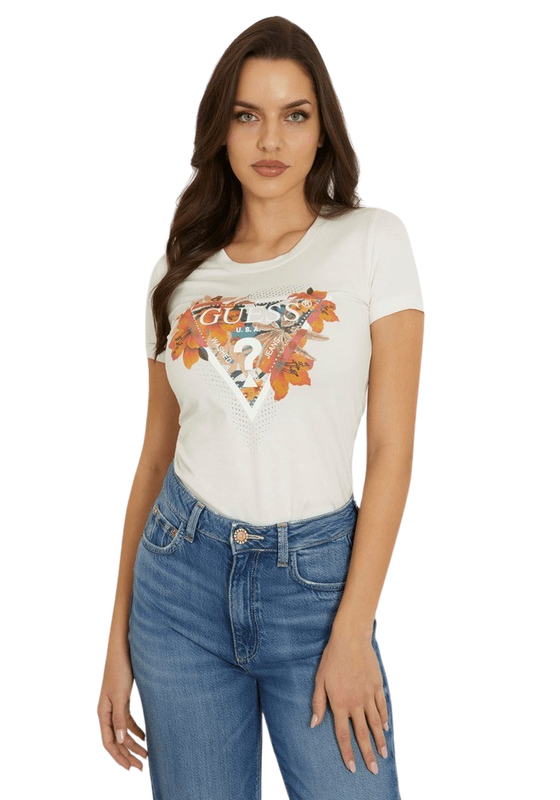 Polera Guess Mujer Ss Cn Tropical Triangle Tee Blanco-0
