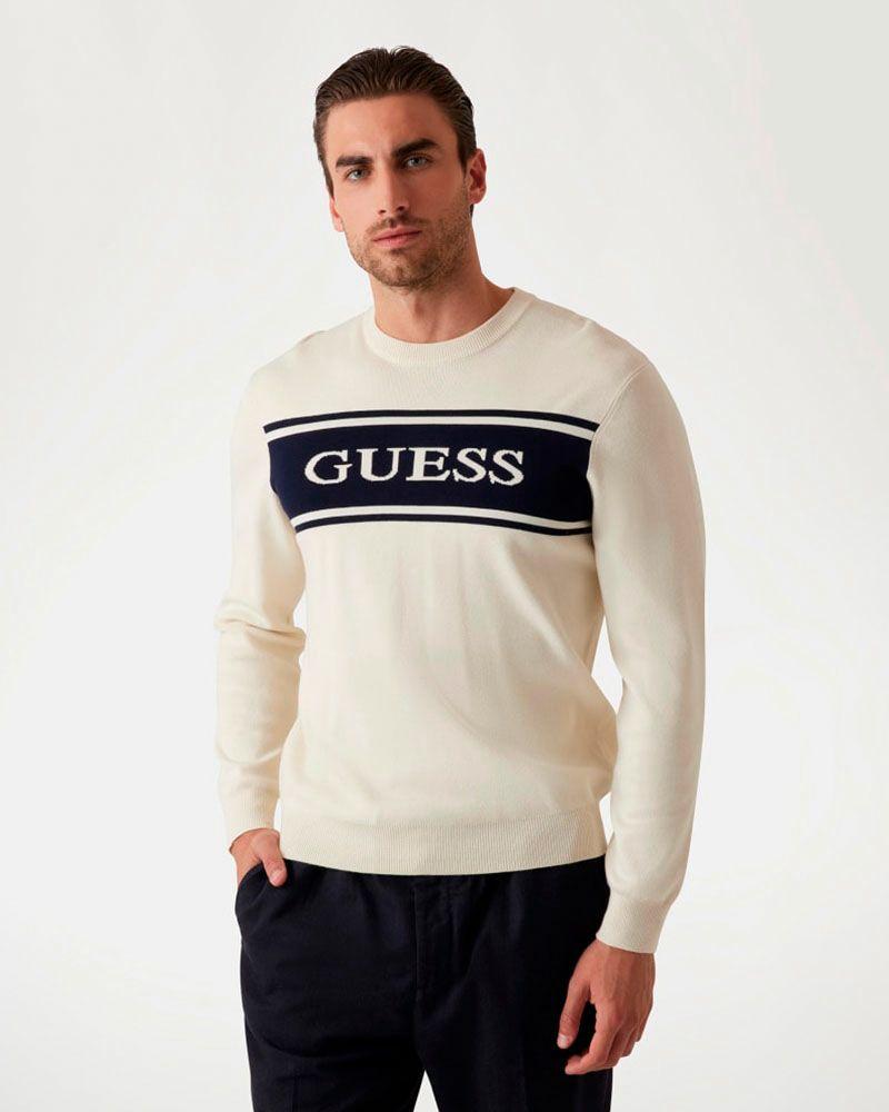 Sweater Guess Hombre Flick Cn Blocking Swtr Blanco-0
