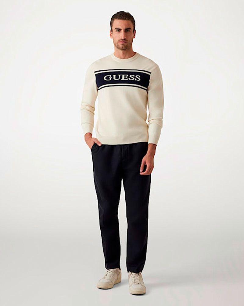 Sweater Guess Hombre Flick Cn Blocking Swtr Blanco-1