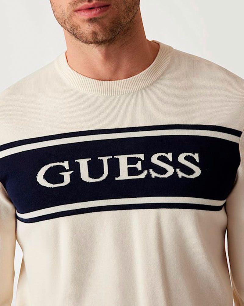 Sweater Guess Hombre Flick Cn Blocking Swtr Blanco-3