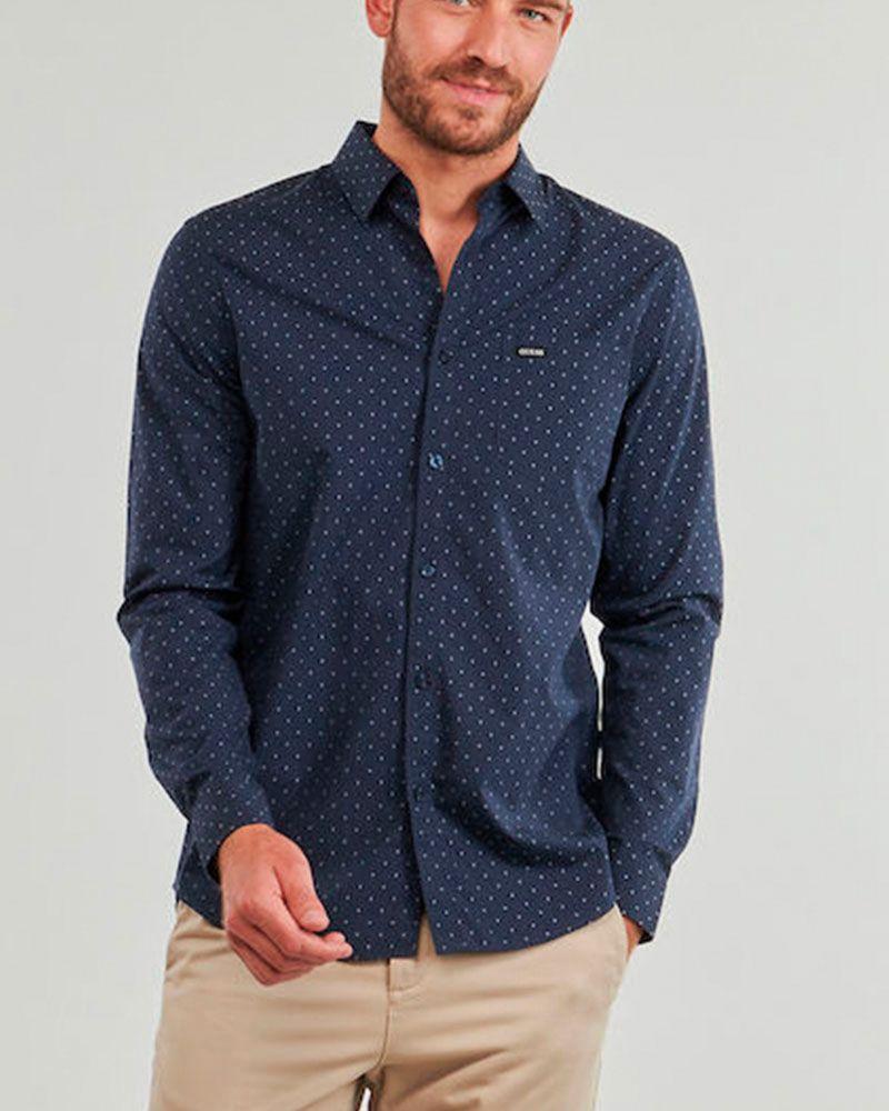 Camisa Guess Hombre Ls Sunset Melange Shirt Azul-0