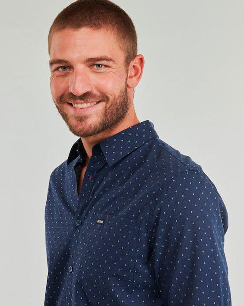 Camisa Guess Hombre Ls Sunset Melange Shirt Azul-2