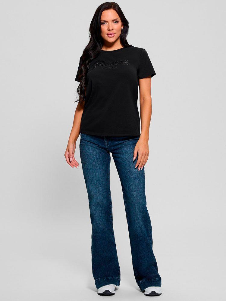 Polera Guess Mujer Ss Script Lace Logo Easy Tee Negro-2