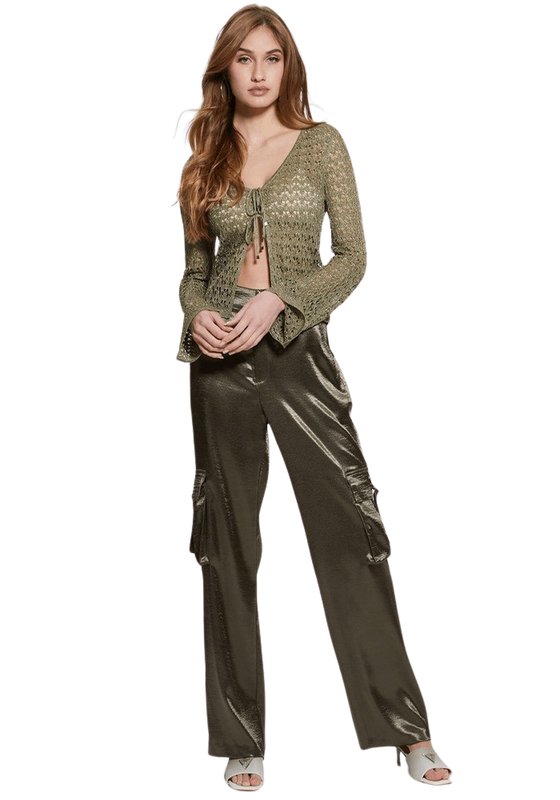 Pantalon Guess Mujer Jamie Satin Cargo Pant Verde-0