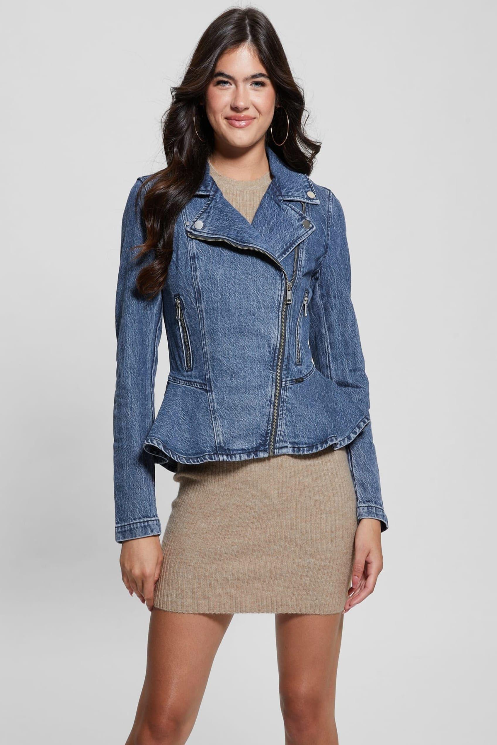 Chaqueta Guess Mujer Ls Mac Peplum Moto Jkt Azul-0