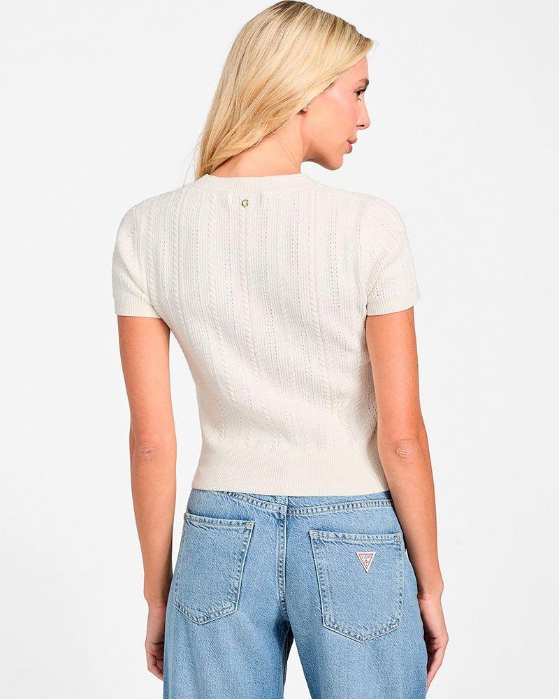 Sweater Guess Mujer Ss Chenille Marcie Cable Blanco-2