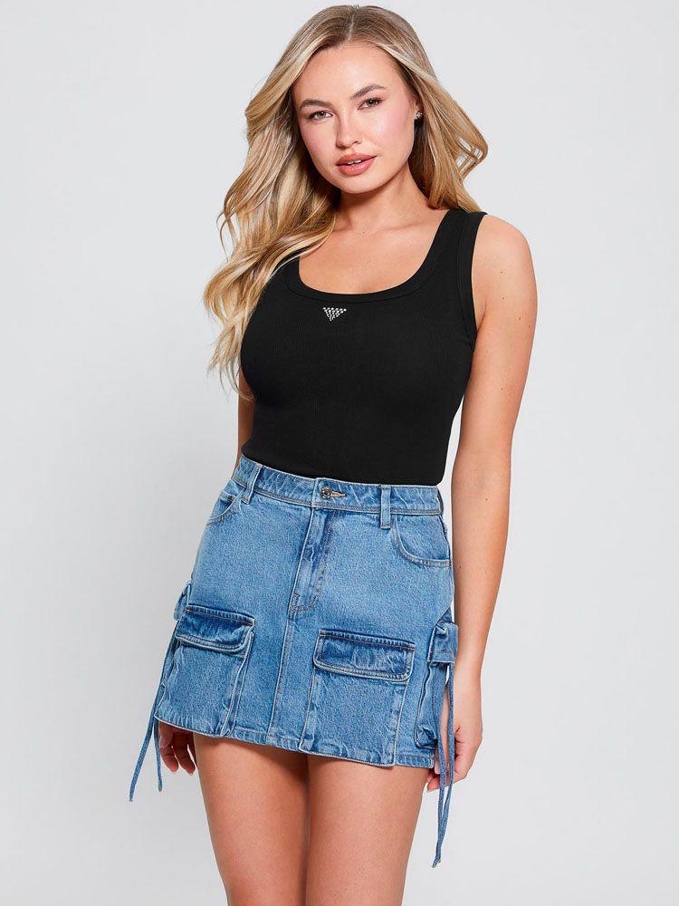 Top Guess Mujer Sl Triangle Bling Rib Tank Negro-0