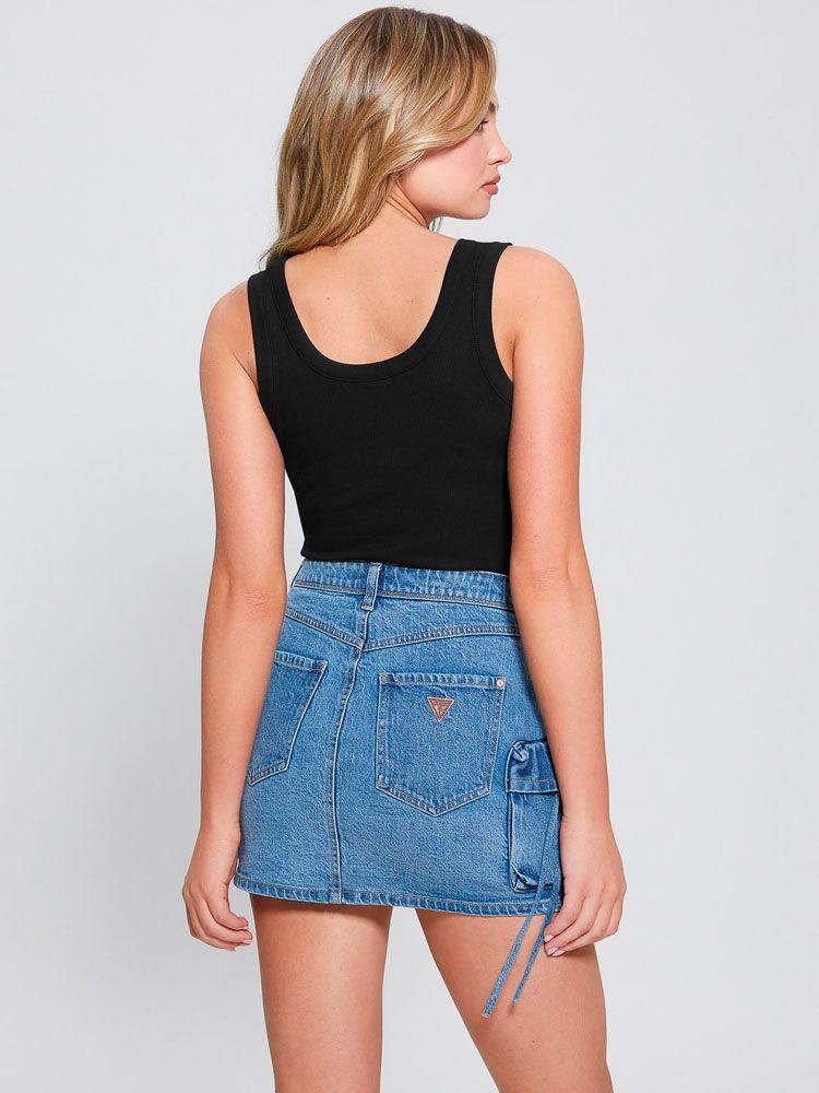 Top Guess Mujer Sl Triangle Bling Rib Tank Negro-3