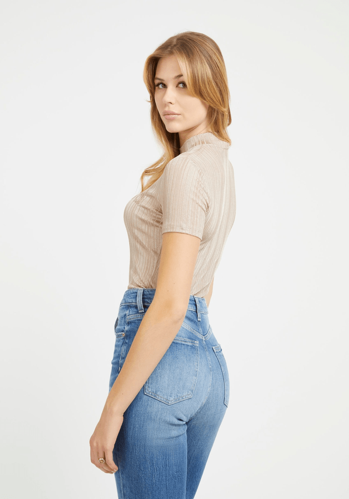 Polera Guess Mujer Ss High Nk Cristina Logo Top Beige-2