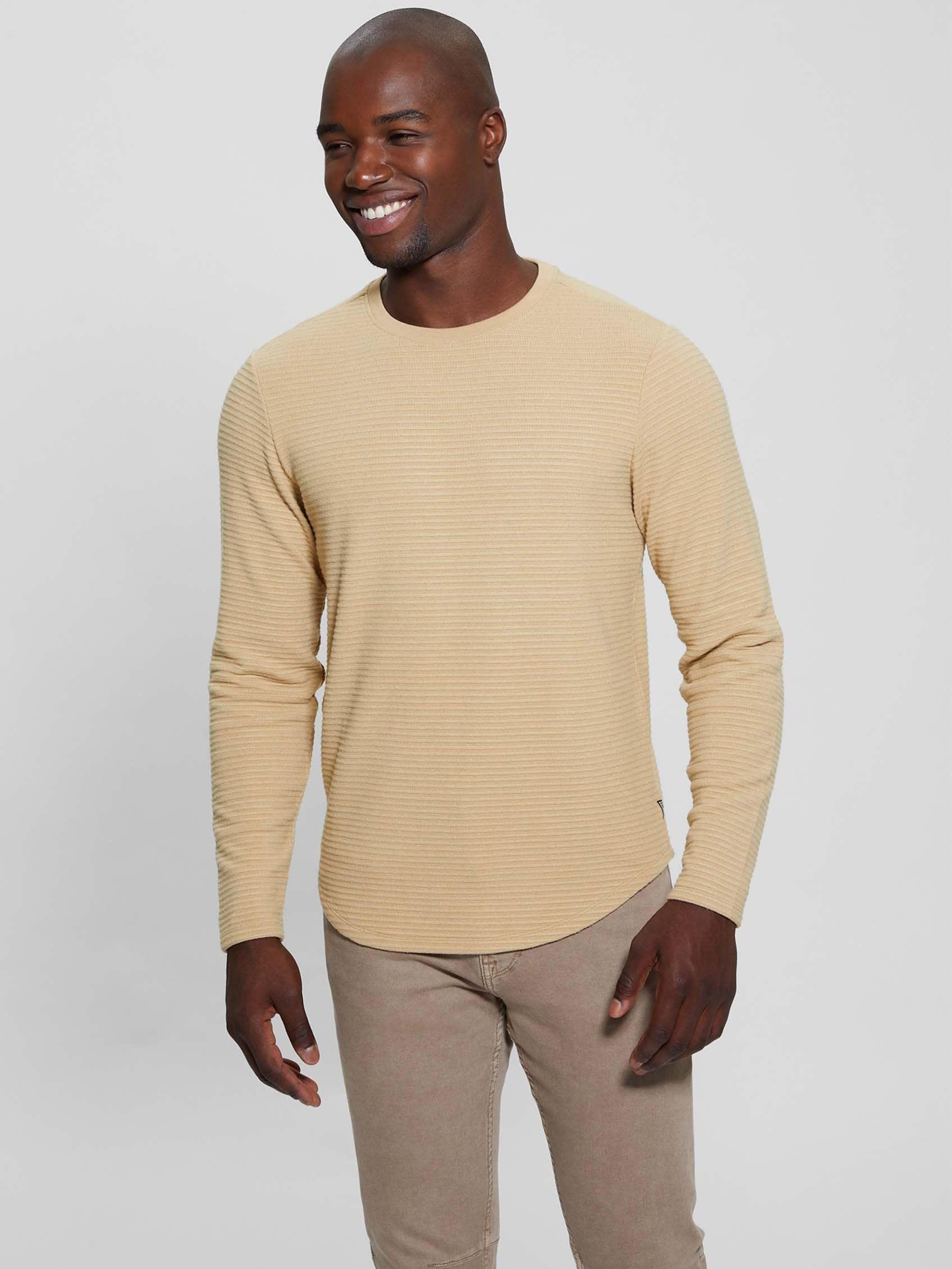 Polera Guess Hombre Ls Hudson Linear Texture Crew Café-0