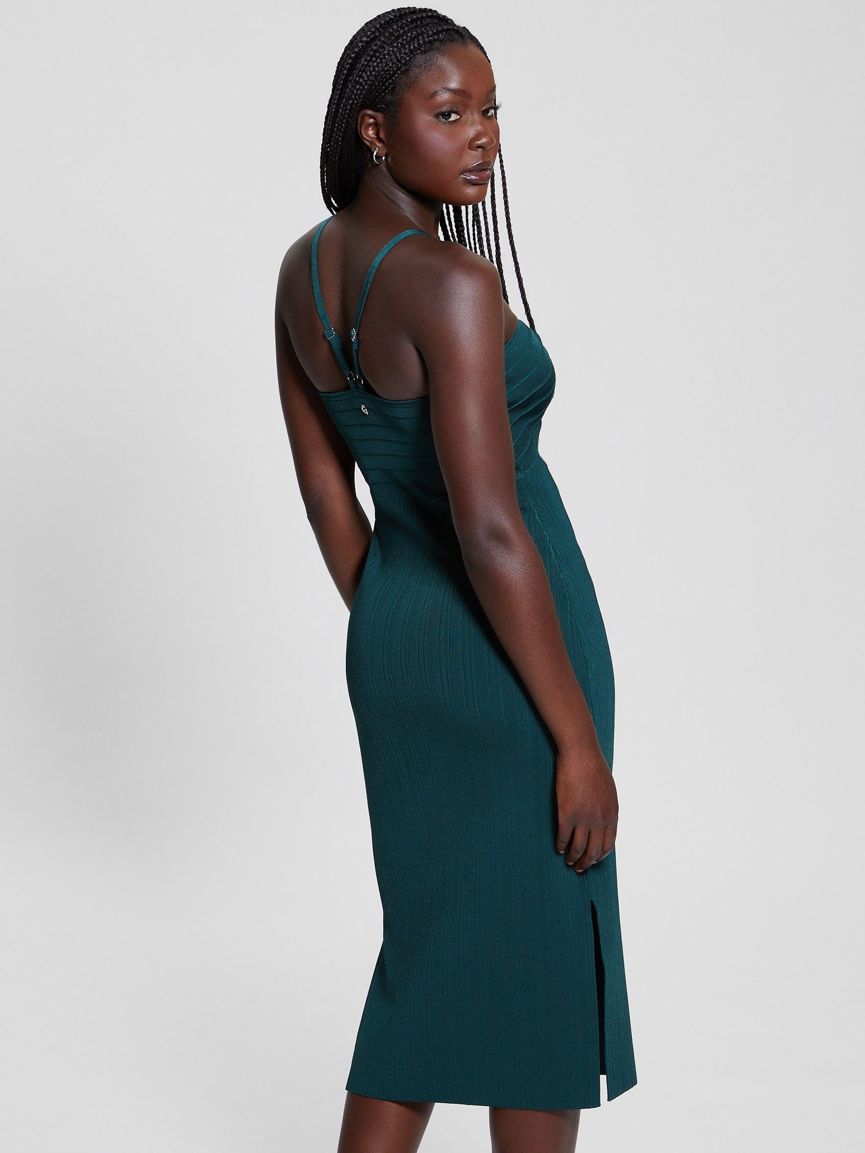 Vestido Guess Mujer Sl Sofie Rib Mirage Midi Dress Verde-4