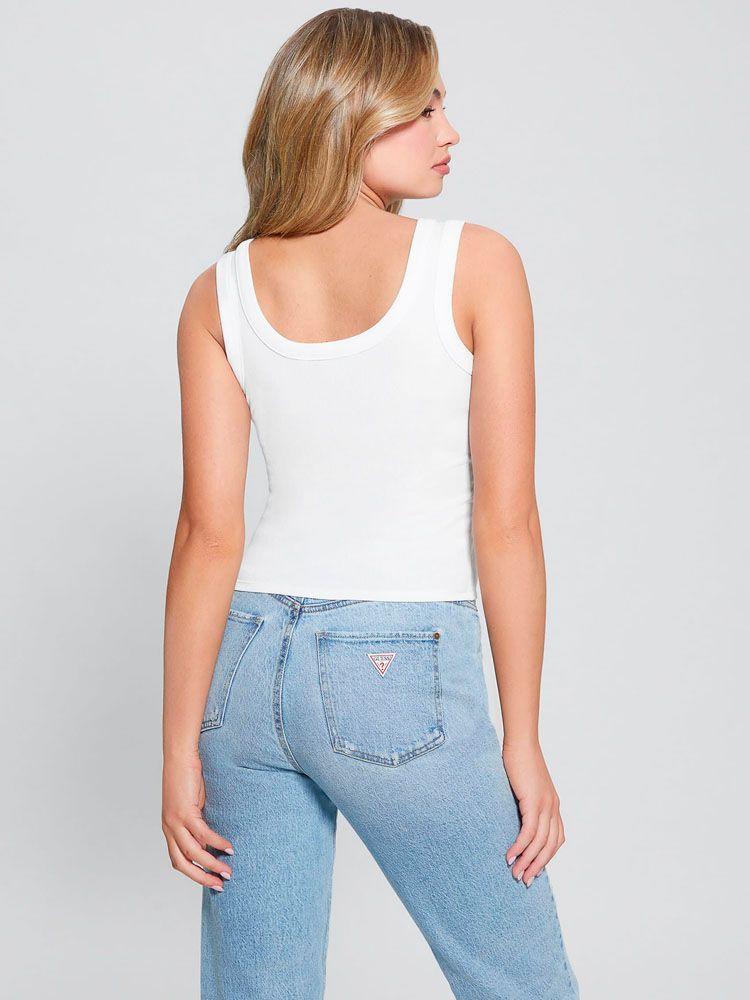 Top Guess Mujer Sl Triangle Bling Rib Tank Blanco-3