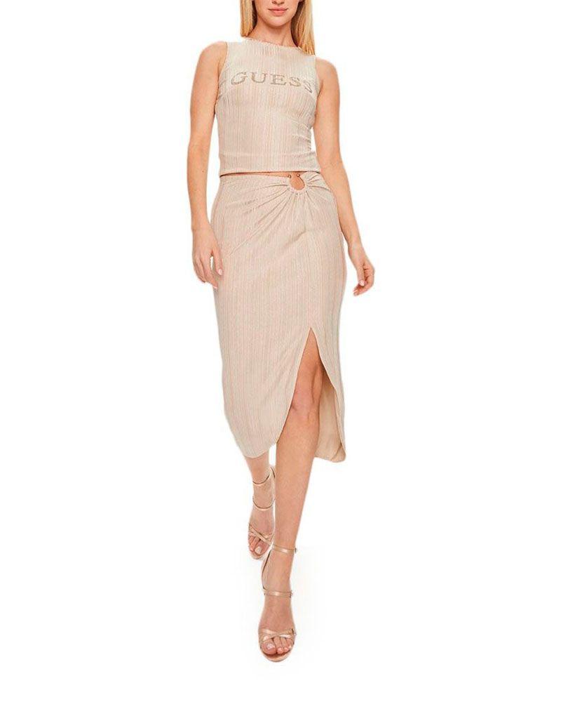 Falda Guess Mujer Cristina Midi Skirt Beige-3
