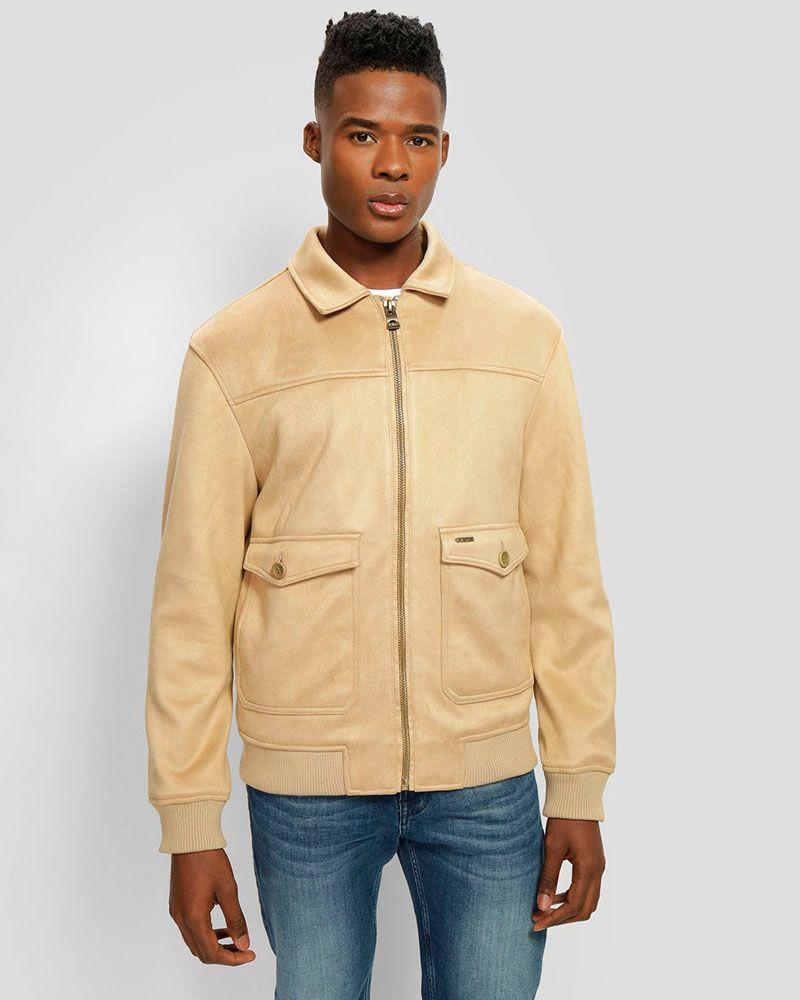 Chaqueta Guess Hombre Suede Trucker Café claro-0
