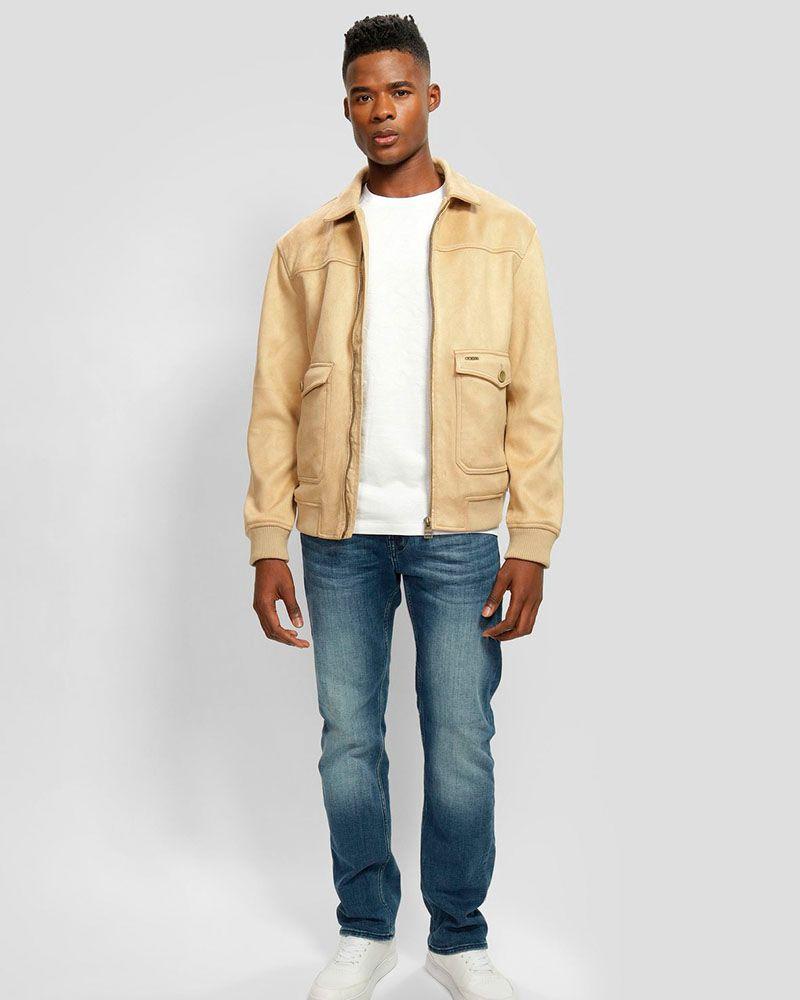 Chaqueta Guess Hombre Suede Trucker Café claro-1