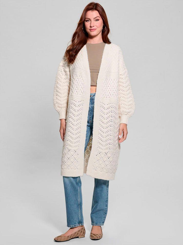 Sweater Guess Mujer Ls Mix Stitch Valeria Cardigan Blanco-5