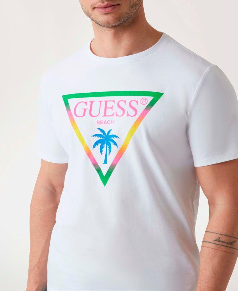 Polera Guess Hombre Ss Cn Triangle Palm Tee Blanco-3