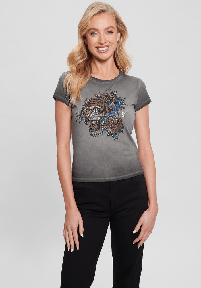 Polera Guess Mujer Ss Crystal Tiger R5 Tee Gris-2