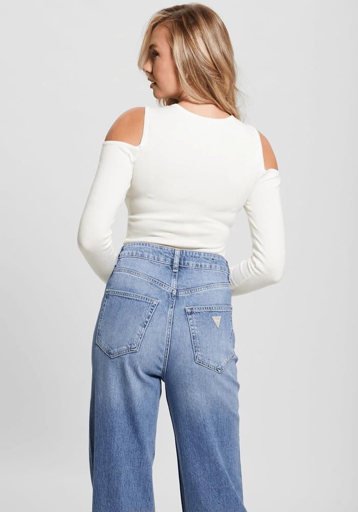 Tejido Guess Mujer Ls Cold Shldr Guess Logo Swtr Blanco-3