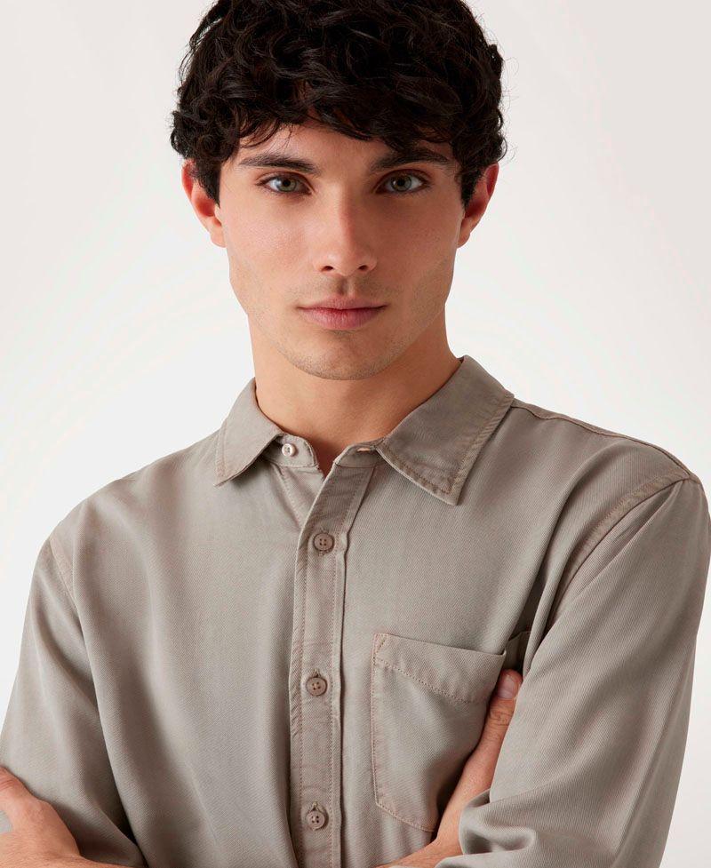 Camisa Guess Hombre Ls Bowie Tencel Shirt Beige-3