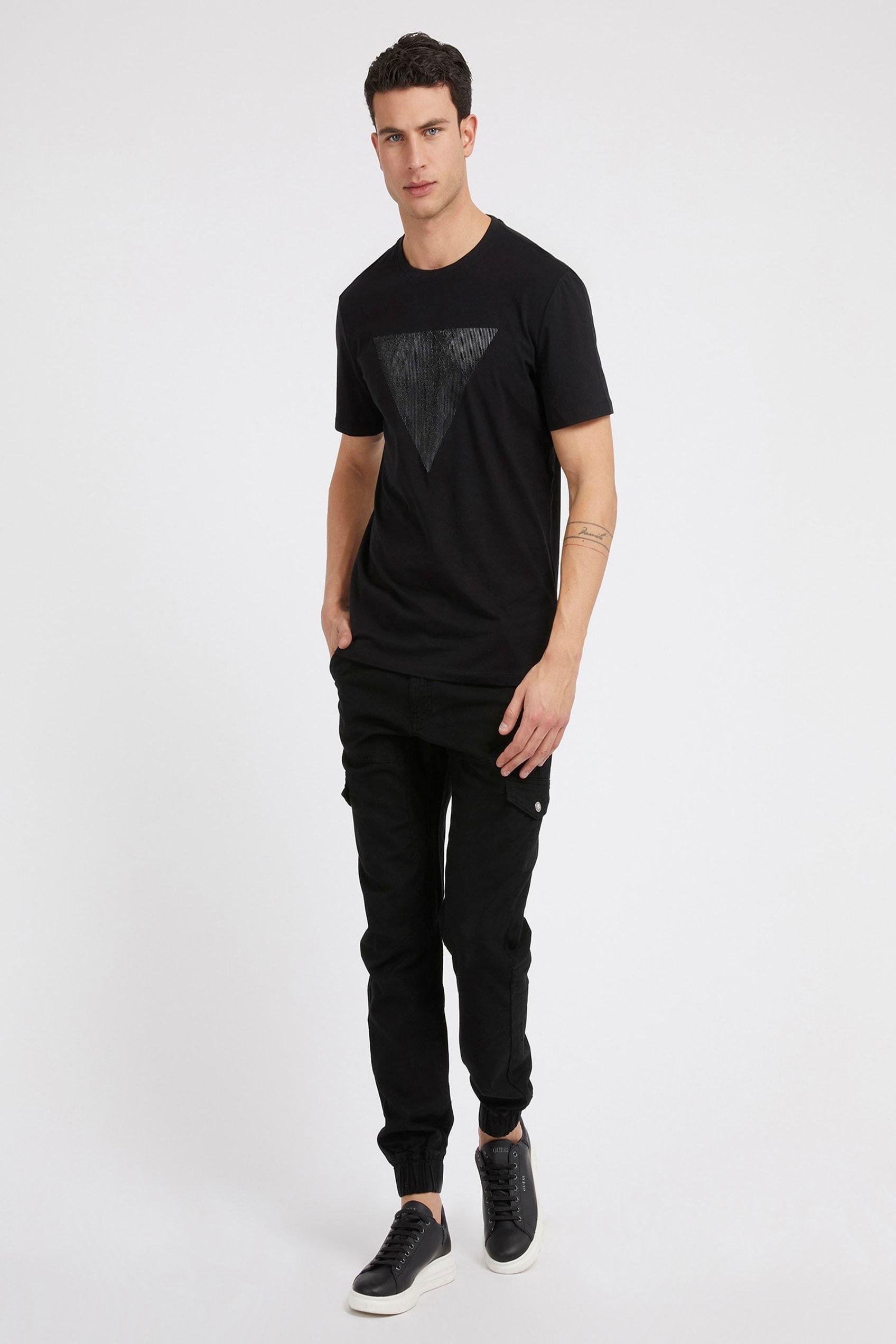 Polera Guess Hombre Ss Cn Shiny Gel Triangle Tee Negro-1