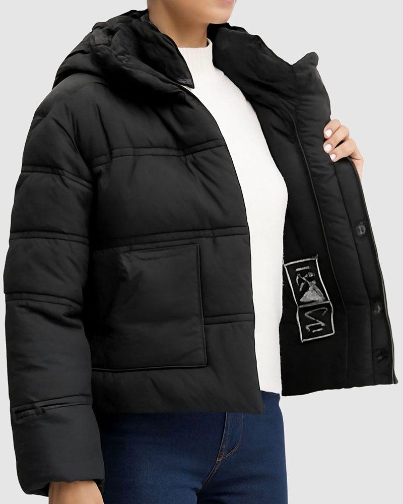 Chaqueta New Daisy Crop Logo Puffer Negro Mujer-2