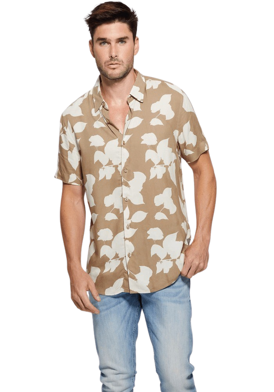 Camisa Guess Hombre Ss Eco Rayon Shdw Floral Shirt Beige-0