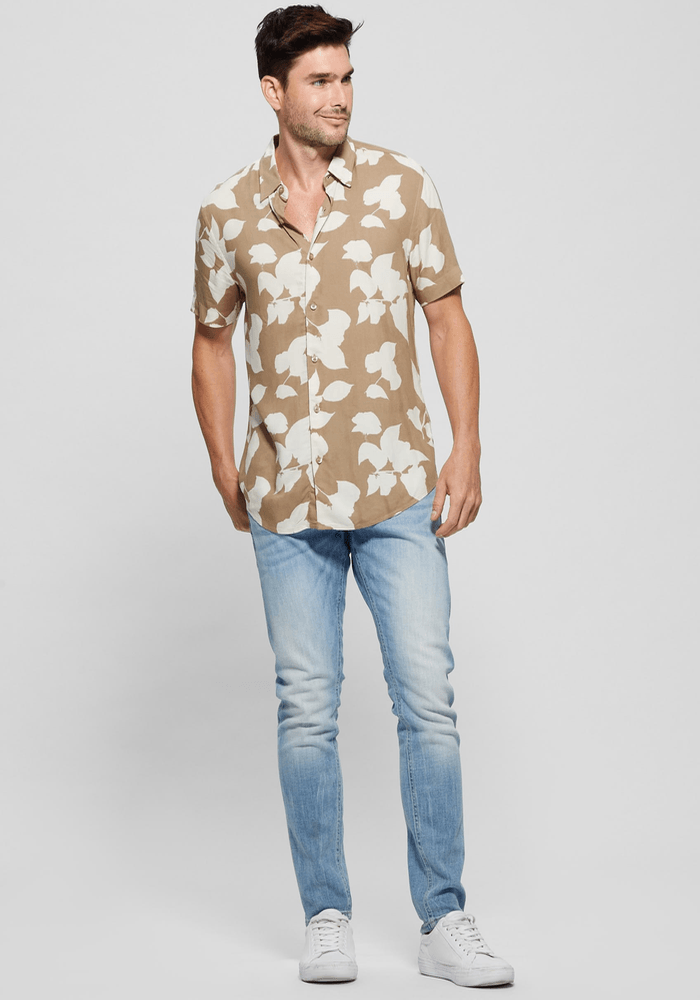 Camisa Guess Hombre Ss Eco Rayon Shdw Floral Shirt Beige-1