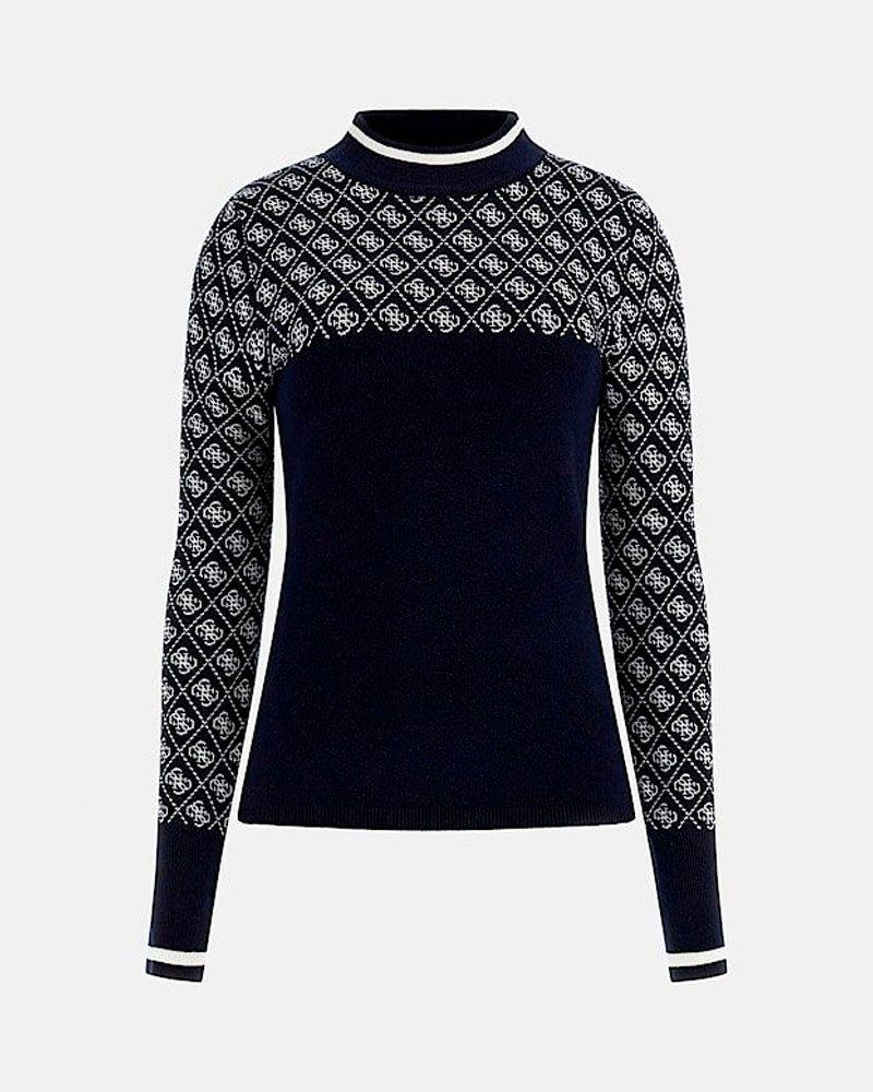 Sweater Ls Mock Neck Aubrey 4G Azul Mujer-3