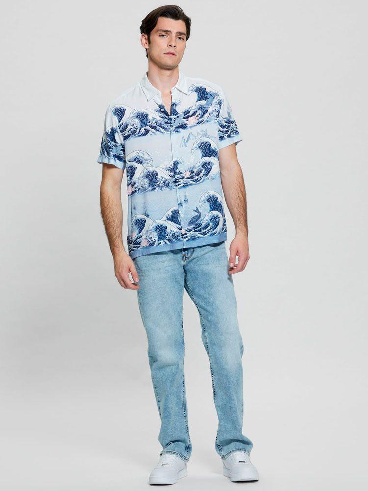 Camisa Guess Hombre Ss Eco Rayon Wave Shirt Azul-0
