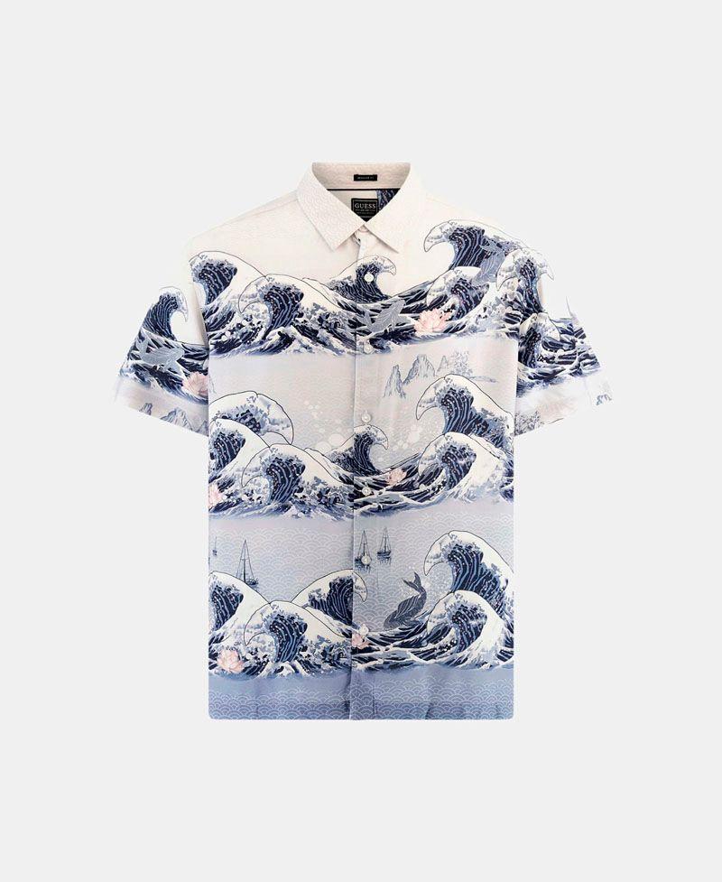 Camisa Guess Hombre Ss Eco Rayon Wave Shirt Azul-5