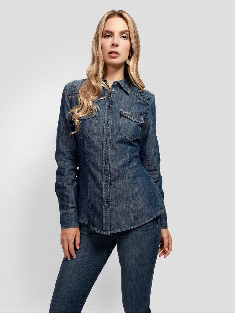 Camisa Guess Mujer Lis L/S Shirt Azul-0