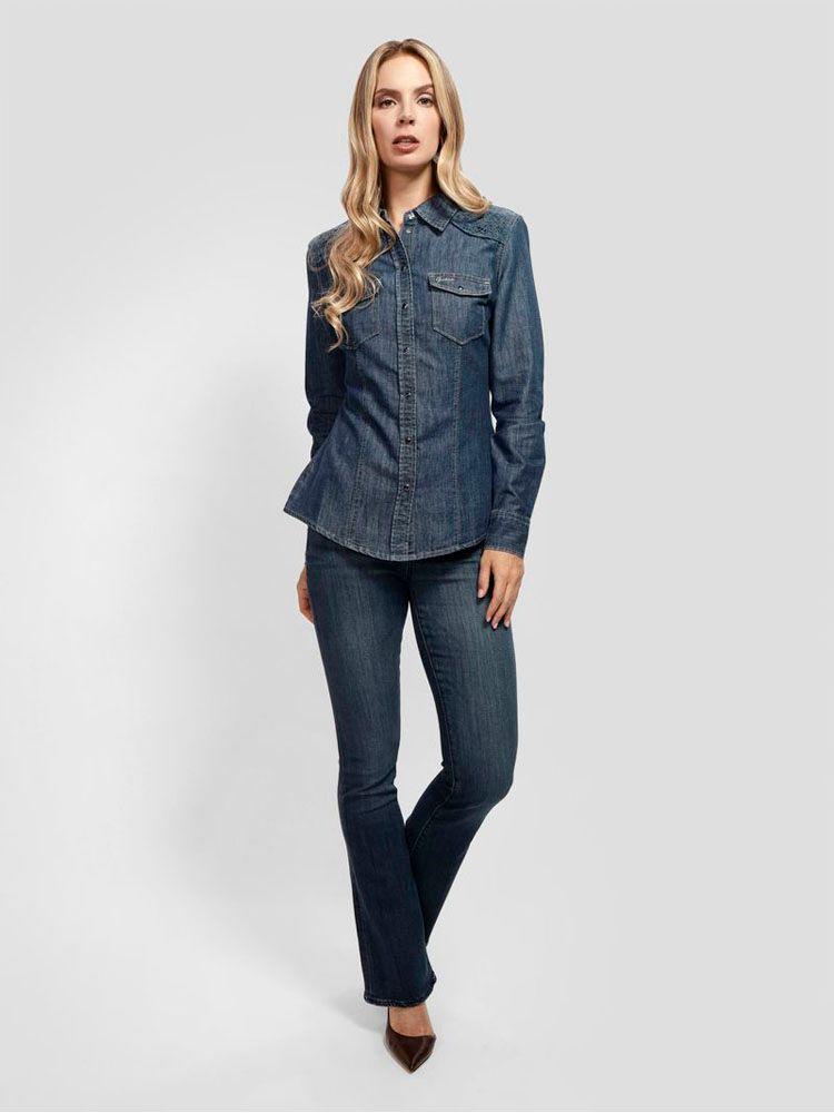 Camisa Guess Mujer Lis L/S Shirt Azul-1