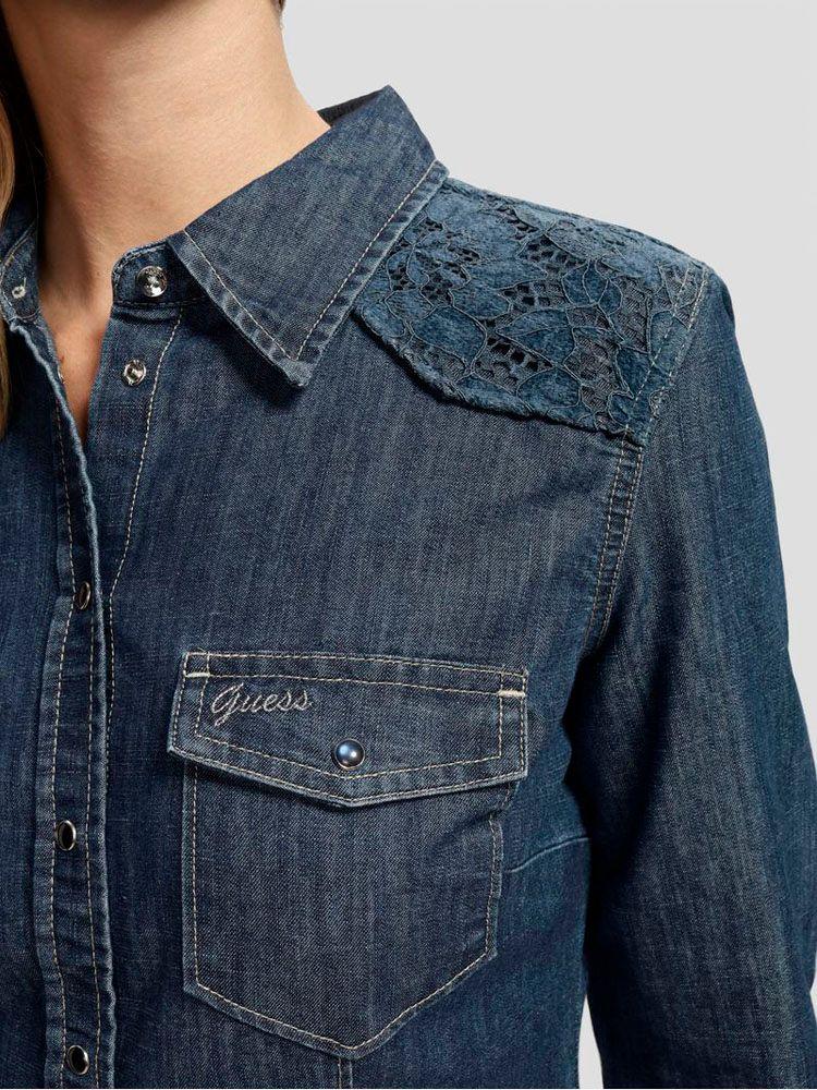 Camisa Guess Mujer Lis L/S Shirt Azul-2