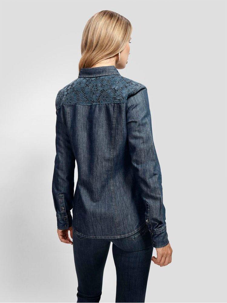 Camisa Guess Mujer Lis L/S Shirt Azul-3