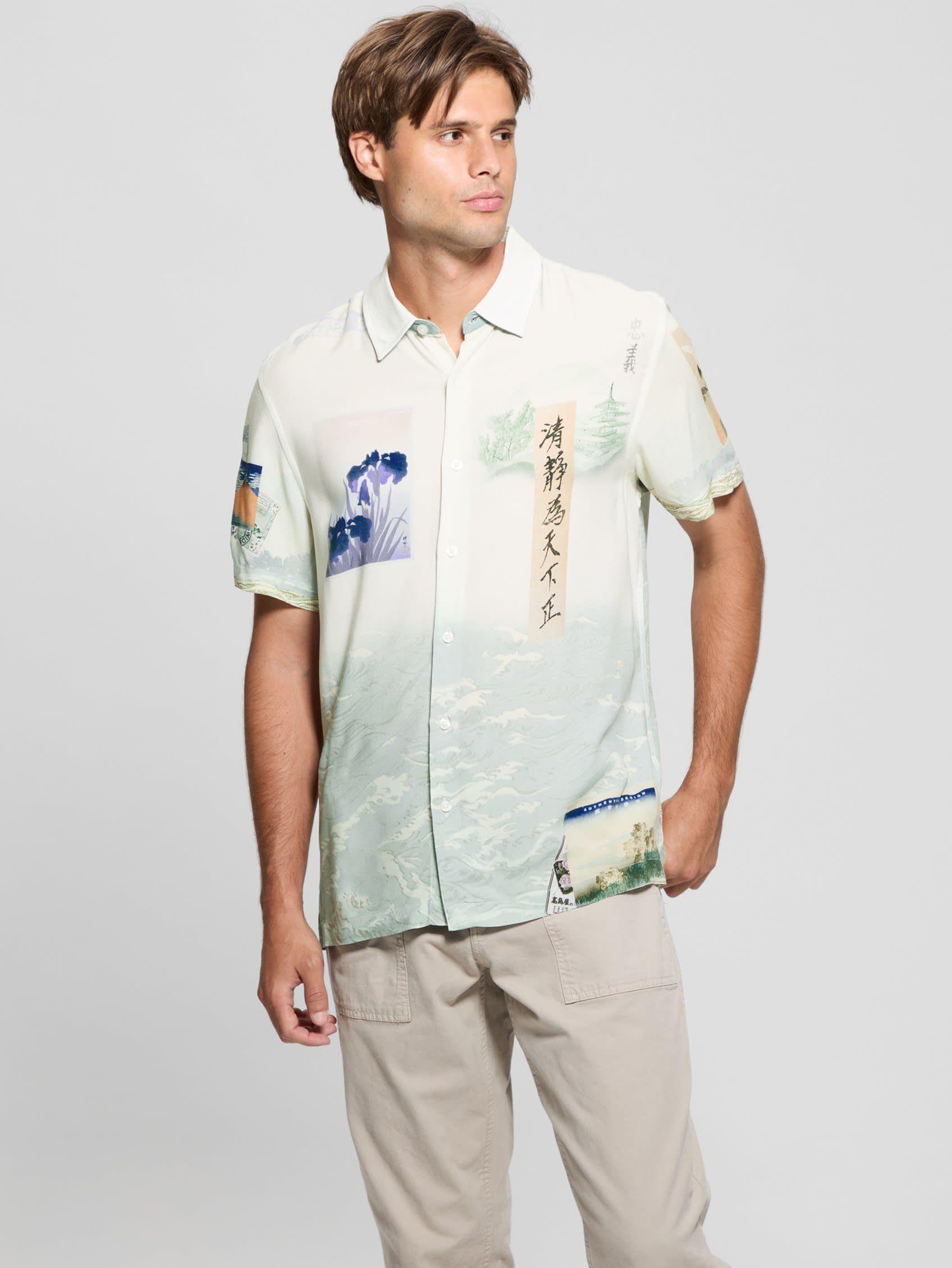 Camisa Guess Hombre Ss Eco Rayon Daydream Shirt Azul-0