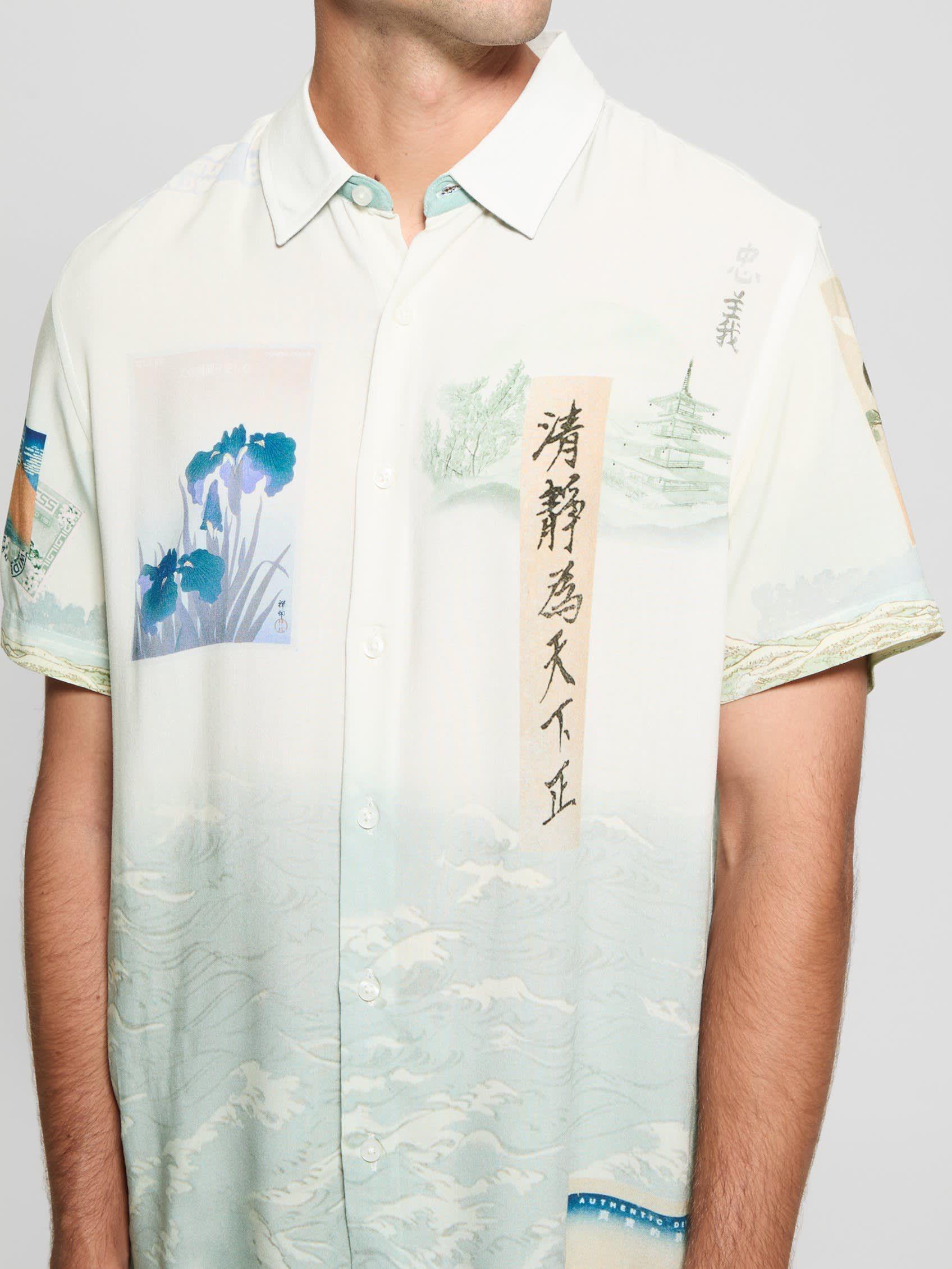 Camisa Guess Hombre Ss Eco Rayon Daydream Shirt Azul-1